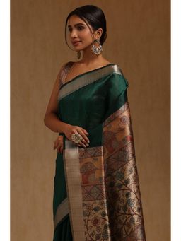 Soch - Green Floral Saree with Unstitched Blouse