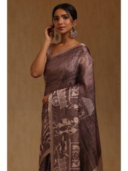 Soch - Brown Printed Saree with Unstitched Blouse