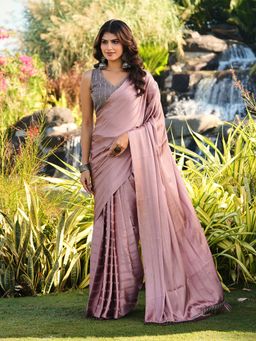 Tikhi Imli - Pink Stripes Pre-Draped Saree with Unstitched Blouse