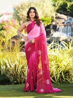 Tikhi Imli - Pink Ombre Saree with Unstitched Blouse
