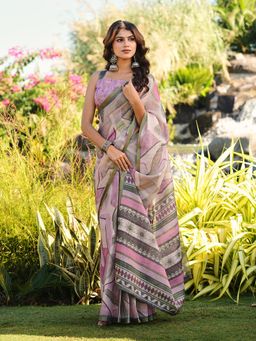 Tikhi Imli - Purple Printed Pre-Draped Saree with Unstitched Blouse