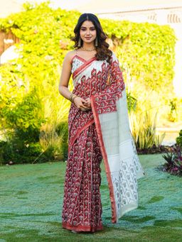 Tikhi Imli - Maroon Floral Pre-Draped Saree with Unstitched Blouse