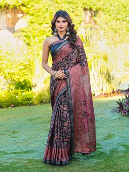 Tikhi Imli - Black Printed Pre-Draped Saree with Unstitched Blouse