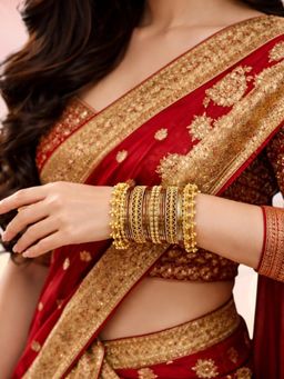 OOMPH - Antique Golden Ghungroo Bangle Set For Women - (2.6) (Pack of 22)