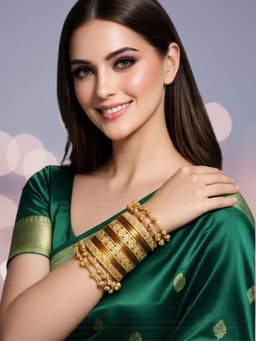 OOMPH - Antique Golden Ghungroo Bangle Set For Women - (2.6) (Pack of 17)