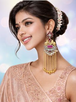 OOMPH - Long Kashmiri Drop Earrings - Dual Tone - Nandi Cow Design - Ghungroo Detailing