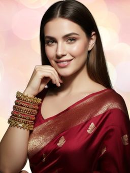 OOMPH - Maroon Bridal Chuda Bangle Set With Ghungroo Detailing (2.6) (Pack of 14)