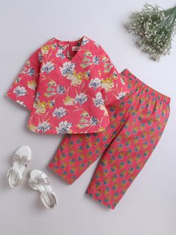 The Magic Wand - Cotton Floral Printed Top & Pajama Lounge Wear - Pink (Set of 2)