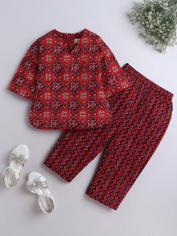 The Magic Wand - Cotton All over Printed Top & Pajama Lounge Wear -Maroon (Set of 2)