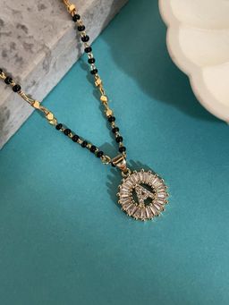 Digital Dress Room - A Letter Alphabet American Diamond Round Pendant Short Name Mangalsutra Design