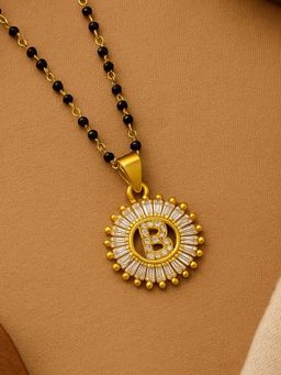 Digital Dress Room - B Letter Alphabet American Diamond Round Pendant Short Name Mangalsutra Design