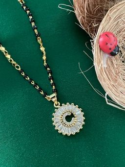 Digital Dress Room - C Letter Alphabet American Diamond Round Pendant Short Name Mangalsutra Design