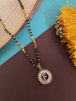 Digital Dress Room - F Letter Alphabet American Diamond Round Pendant Short Name Mangalsutra Design