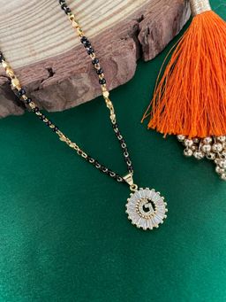 Digital Dress Room - G Letter Alphabet American Diamond Round Pendant Short Name Mangalsutra Design