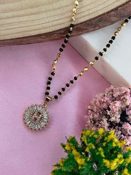 Digital Dress Room - H Letter Alphabet American Diamond Round Pendant Short Name Mangalsutra Design