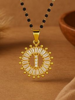 Digital Dress Room - I Letter Alphabet American Diamond Round Pendant Short Name Mangalsutra Design