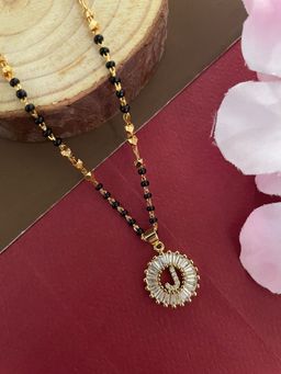 Digital Dress Room - J Letter Alphabet American Diamond Round Pendant Short Name Mangalsutra Design