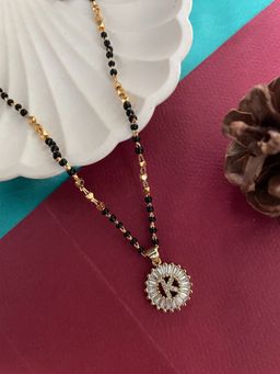 Digital Dress Room - K Letter Alphabet American Diamond Round Pendant Short Name Mangalsutra Design