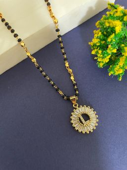 Digital Dress Room - L Letter Alphabet American Diamond Round Pendant Short Name Mangalsutra Design