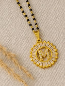 Digital Dress Room - M Letter Alphabet American Diamond Round Pendant Short Name Mangalsutra Design