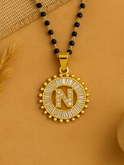 Digital Dress Room - N Letter Alphabet American Diamond Round Pendant Short Name Mangalsutra Design