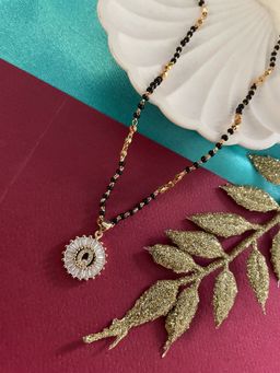 Digital Dress Room - Q Letter Alphabet American Diamond Round Pendant Short Name Mangalsutra Design