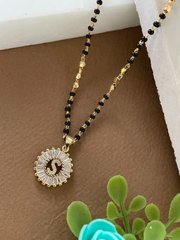 Digital Dress Room - S Letter Alphabet American Diamond Round Pendant Short Name Mangalsutra Design
