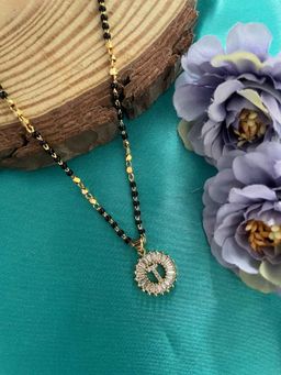 Digital Dress Room - T Letter Alphabet American Diamond Round Pendant Short Name Mangalsutra Design