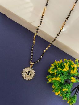 Digital Dress Room - U Letter Alphabet American Diamond Round Pendant Short Name Mangalsutra Design