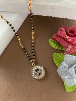 Digital Dress Room - W Letter Alphabet American Diamond Round Pendant Short Name Mangalsutra Design