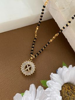 Digital Dress Room - X Letter Alphabet American Diamond Round Pendant Short Name Mangalsutra Design