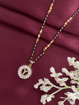 Digital Dress Room - Y Letter Alphabet American Diamond Round Pendant Short Name Mangalsutra Design