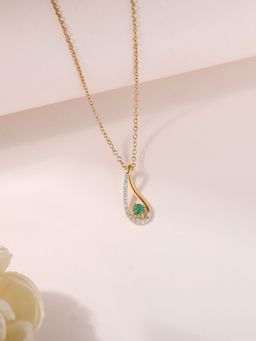 Ornate Jewels - 925 Silver 18K Gold Plated Natural Green Emerald Pendant with Chain for Women & Girls