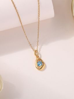 Ornate Jewels - 925 Silver 18K Gold Plated Natural Blue Topaz Pendant with Chain for Women & Girls