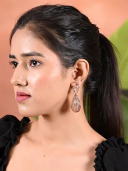 Ratnavali Jewels - Rose Gold Plated American Diamond Cz White Long Dangle Earring