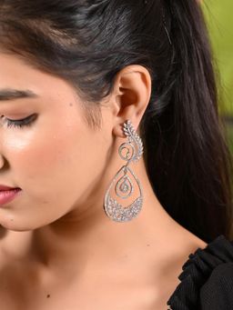 Ratnavali Jewels - Silver Plated American Diamond Cz White Dangle Drop Earring