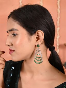 Ratnavali Jewels - Silver Plated American Diamond Cz Green Dangle Earring