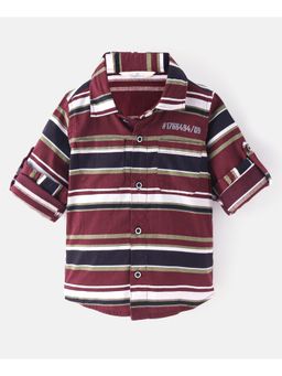 Infinity - Cotton Twill Full Sleeves Stripes Boys Shirt-maroon
