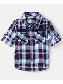 Infinity - Indigo Cotton Full Sleeves Checks Boys Shirt-Navy-Red
