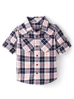 Infinity - Checks Cotton Woven Full Sleeves Boys Shirt -Orange