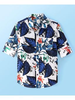 Infinity - Cotton Woven Full Sleeves Leaves Printed Boys Shirt- Blue