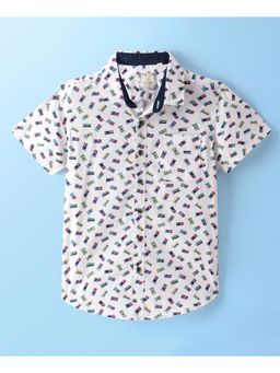 Infinity - Poplin Cotton Woven Half Sleeves Printed Shirt-White