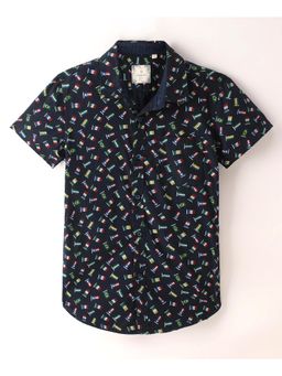 Infinity - Poplin Cotton Woven Half Sleeves Printed Shirt-Navy