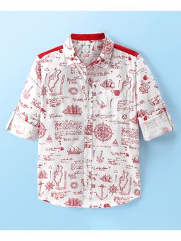 Infinity - Cotton Woven Full Sleeves Nautical Theme Printed Boys Shirt-White