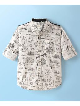 Infinity - Cotton Woven Full Sleeves Nautical Theme Printed Boys Shirt-White