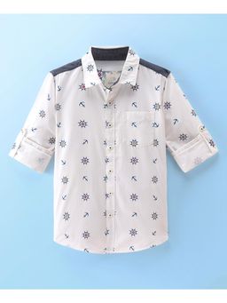 Infinity - Cotton Woven Full Sleeves Nautical Theme Printed Boys Shirt-White
