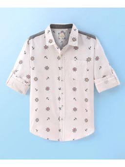 Infinity - Cotton Woven Full Sleeves Nautical Theme Printed Boys Shirt-White