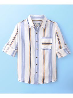 Infinity - Cotton Woven Full Sleeves Striped Boys Shirt- White