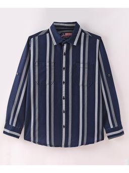Infinity - Indigo Cotton Full Sleeves Striped Boys Shirt-Navy