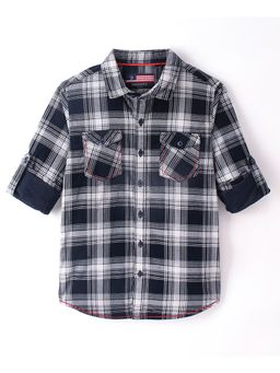 Infinity - Corduroy Cotton Full Sleeves Checks Boys Shirt-Navy